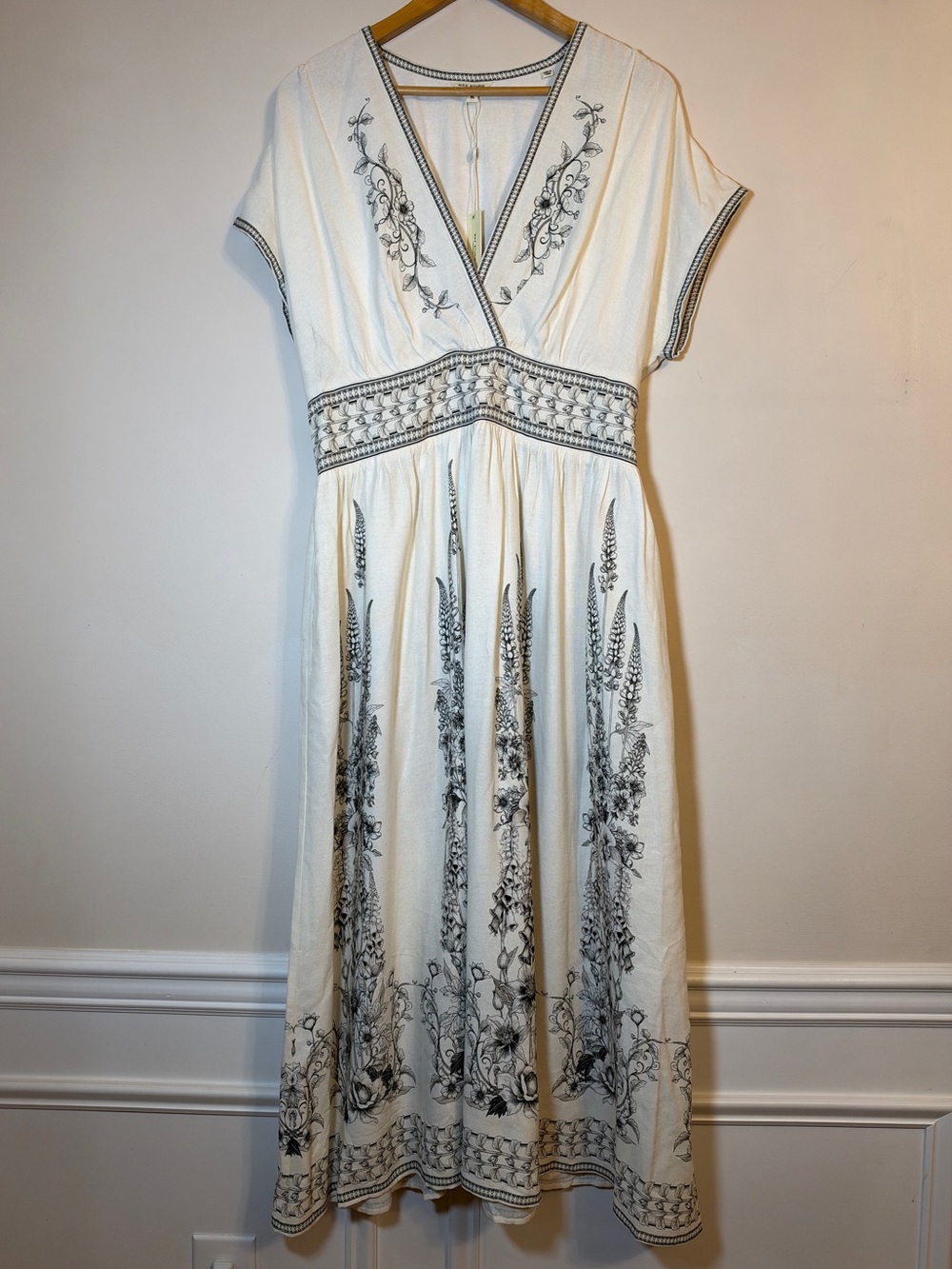 Max Studio London Floral Border Print Maxi Dress XL NWT Linen Blend Boho - Picture 2 of 8